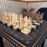 Wooden Chess set: Chess table "Waves of Aspiration" Black+ chess pieces "Warriors of Sparta " - Image 3