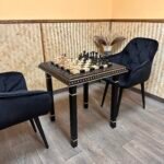 Chess set: Chess table “Waves of Aspiration” Black + pieces "Classic Luxe" - Image 9