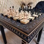 Chess set: Chess table “Waves of Aspiration” Black + pieces "Classic Luxe" - Image 5