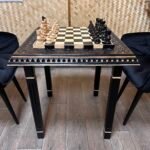 Chess set: Chess table “Waves of Aspiration” Black + pieces "Classic Luxe" - Image 3
