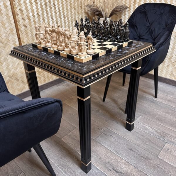 Luxury chess set with Ukrainian Cossack warriors and ash wood table