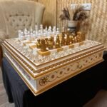 Wooden Chess Set "White & Gold": Board with 2 drawers for storing + pieces "Classic Luxe"