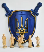 Wooden Coat of Arms of Ukraine - Shield with Swords - Ukrainian Trident