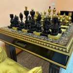 Wooden Chess set: Chess Table "Rich Aesthetics" Black & Gold with large chess pieces - Image 8