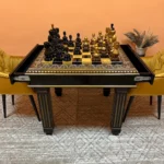 Wooden Chess set: Chess Table "Rich Aesthetics" Black & Gold with large chess pieces - Image 4