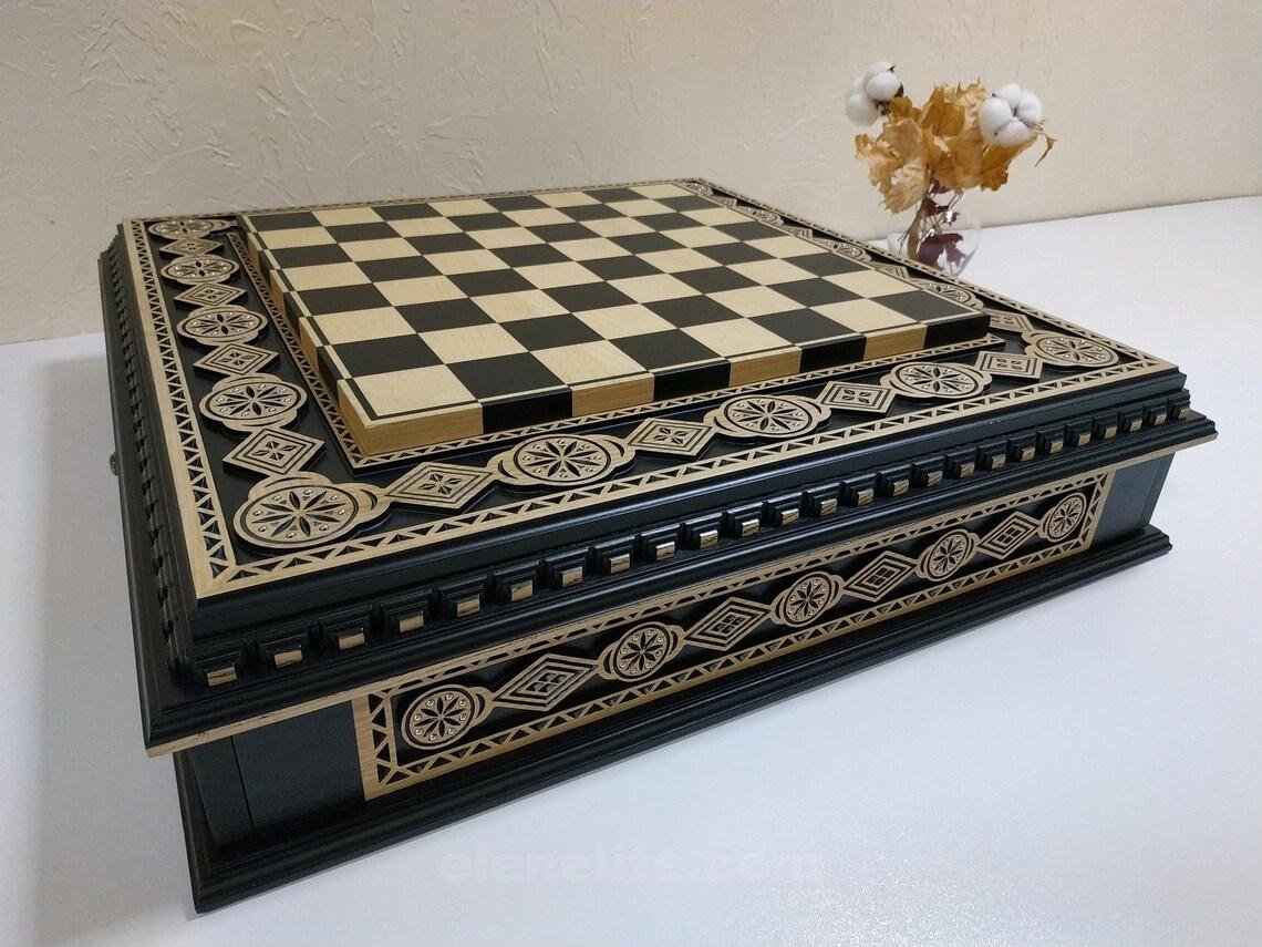 il_1140xN.4856571969_lq32 Wooden Chess Board "Bright Victory" with Storage for chess pieces - Image 1