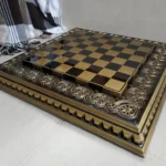 Wooden Chess Board "Waves of Aspiration" Black & Gold, Super glossy