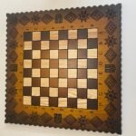 Wooden Chess board "Star of Life" with Ukrainian Trident, Ombre color - Image 3