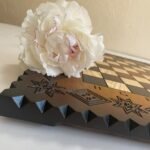 Wooden Chess board "Star of Life" with Ukrainian Trident, Ombre color - Image 4