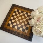 Wooden Chess board "Star of Life" with Ukrainian Trident, Ombre color