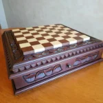 Wooden Chess Board "Leaves of Fortune" with Two Drawers