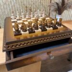 Glossy Chess Set: Chess Board with 2 Drawers + chess pieces "Classic DeLuxe" in Ombre color