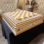 Wooden Chess Board “White & Gold” with 2 drawers for storing