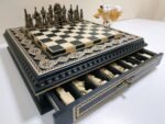 Wooden Chess set “Bright Victory”: with 2 Drawers, Decorated with beads + pieces "Battle of Thrones"+ "Knights"