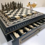 Wooden Chess set “Bright Victory”: with 2 Drawers, Decorated with beads + pieces "Battle of Thrones"+ "Knights"