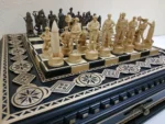 Wooden Chess set “Bright Victory”: with 2 Drawers, Decorated with beads + pieces "Cossacks" vs "Armed Forces of Ukraine" - Image 5