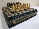 Wooden Chess set “Bright Victory”: with 2 Drawers, Decorated with beads + pieces "Cossacks" vs "Armed Forces of Ukraine"
