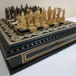 Wooden Chess set “Bright Victory”: with 2 Drawers, Decorated with beads + pieces "Cossacks" vs "Armed Forces of Ukraine"