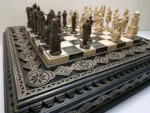 Wooden Chess set “Bright Victory”: with 2 Drawers, Decorated with beads + pieces "Cossacks" vs "Knights" - Image 5