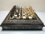 Wooden Chess set “Bright Victory”: with 2 Drawers, Decorated with beads + pieces "Cossacks" vs "Armed Forces of Ukraine"