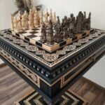 Wooden Chess set “Bright Victory”: with 2 Drawers, Decorated with beads + pieces "Battle of Thrones"