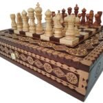 Wooden Chess set with 2 Drawers, Decorated with beads + pieces "Elegant Classic"