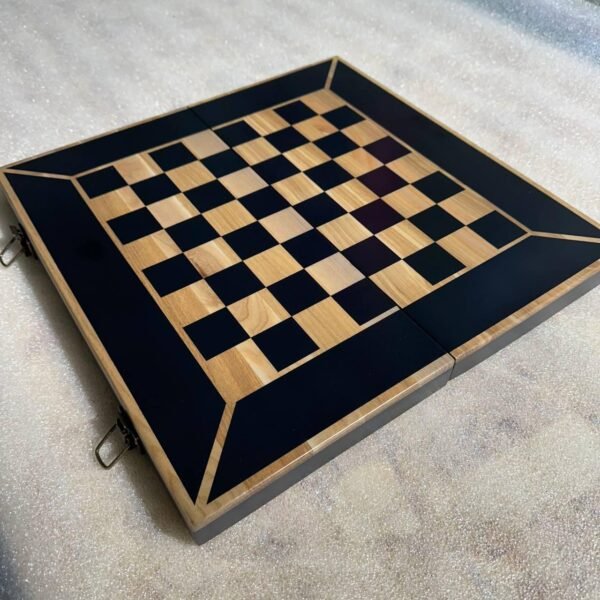 Wooden Folding Chess Board with Velvet-lined Storage for chess pieces