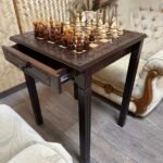 Wooden Chess set: Classic Chess Table with Drawers + glossy chess pieces "Elite"