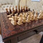 Wooden Chess set: Classic Chess Table with Drawers + glossy chess pieces "Elite" - Image 6