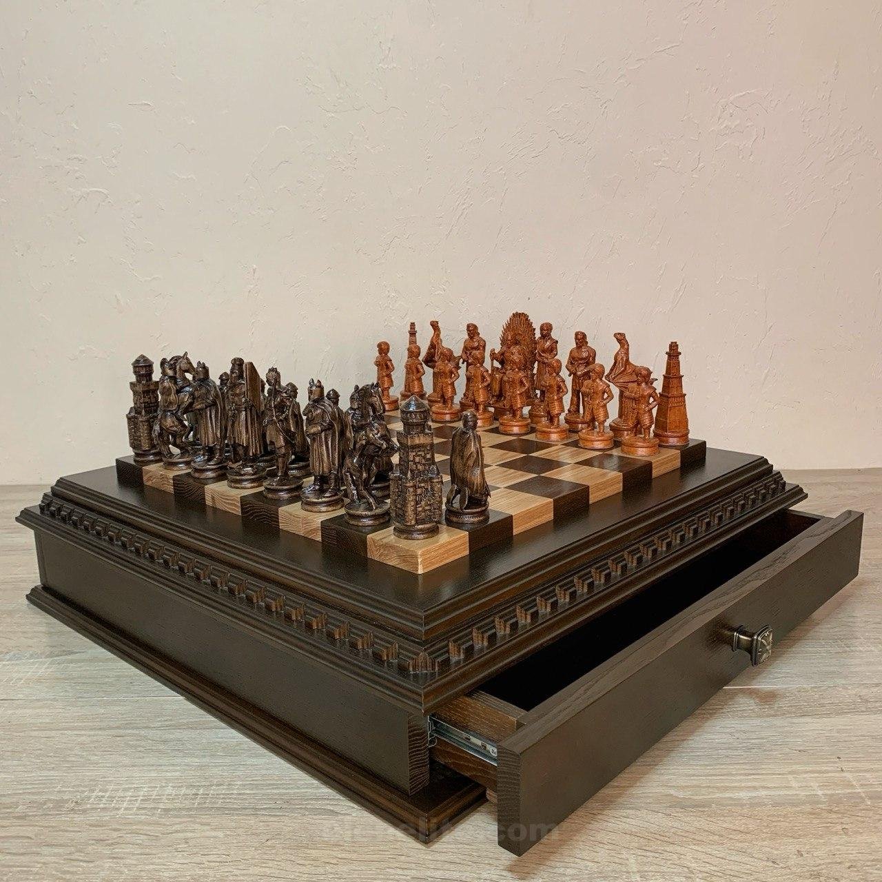 photo_2026-03-30_23-56-50 Chess set: Multifunctional Chess Board with 2 Drawers + pieces "Battle of Thrones & Knights" - Image 1