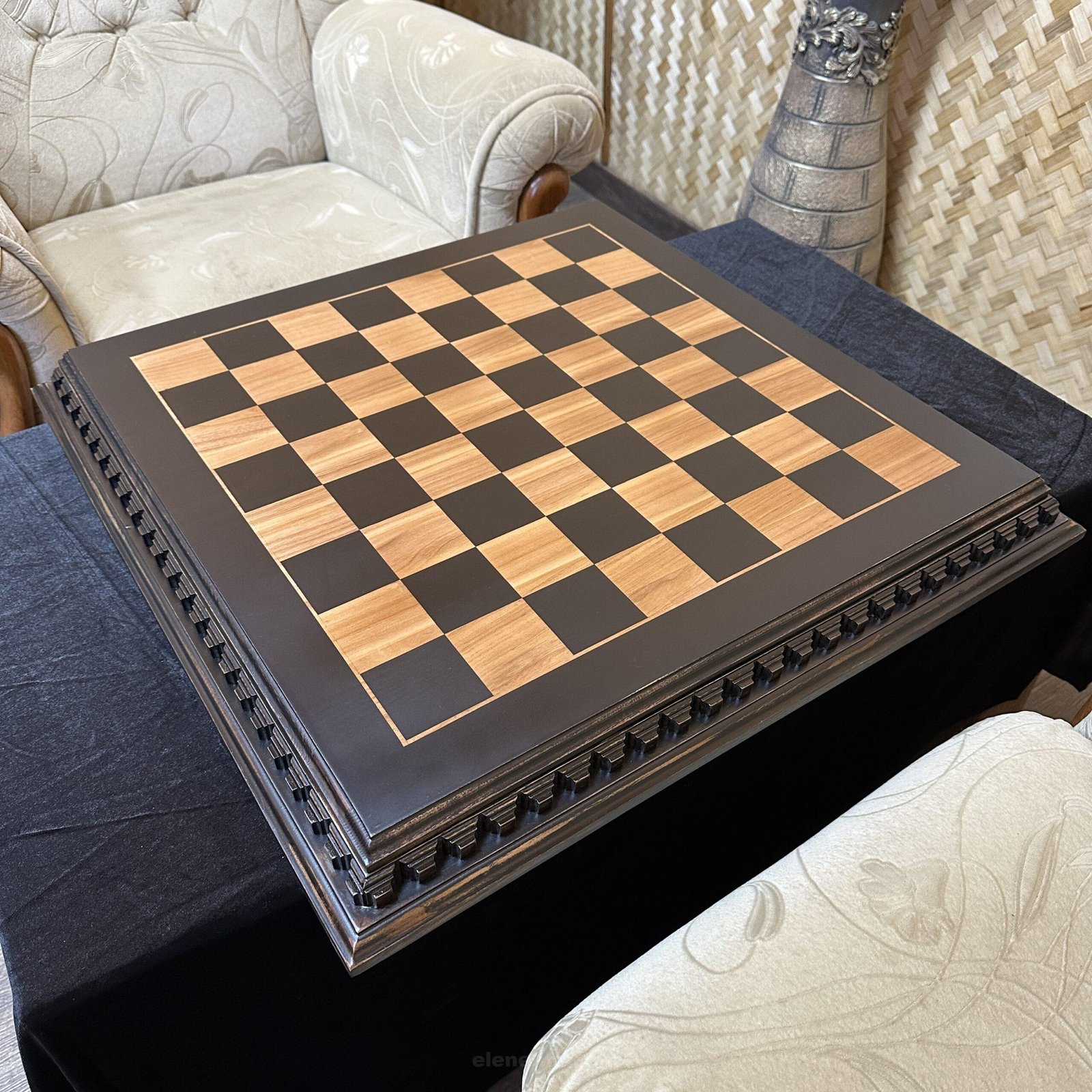 IMG_9440 Wooden Chess Board "Old Luxury" black patina, vintage style - Image 1