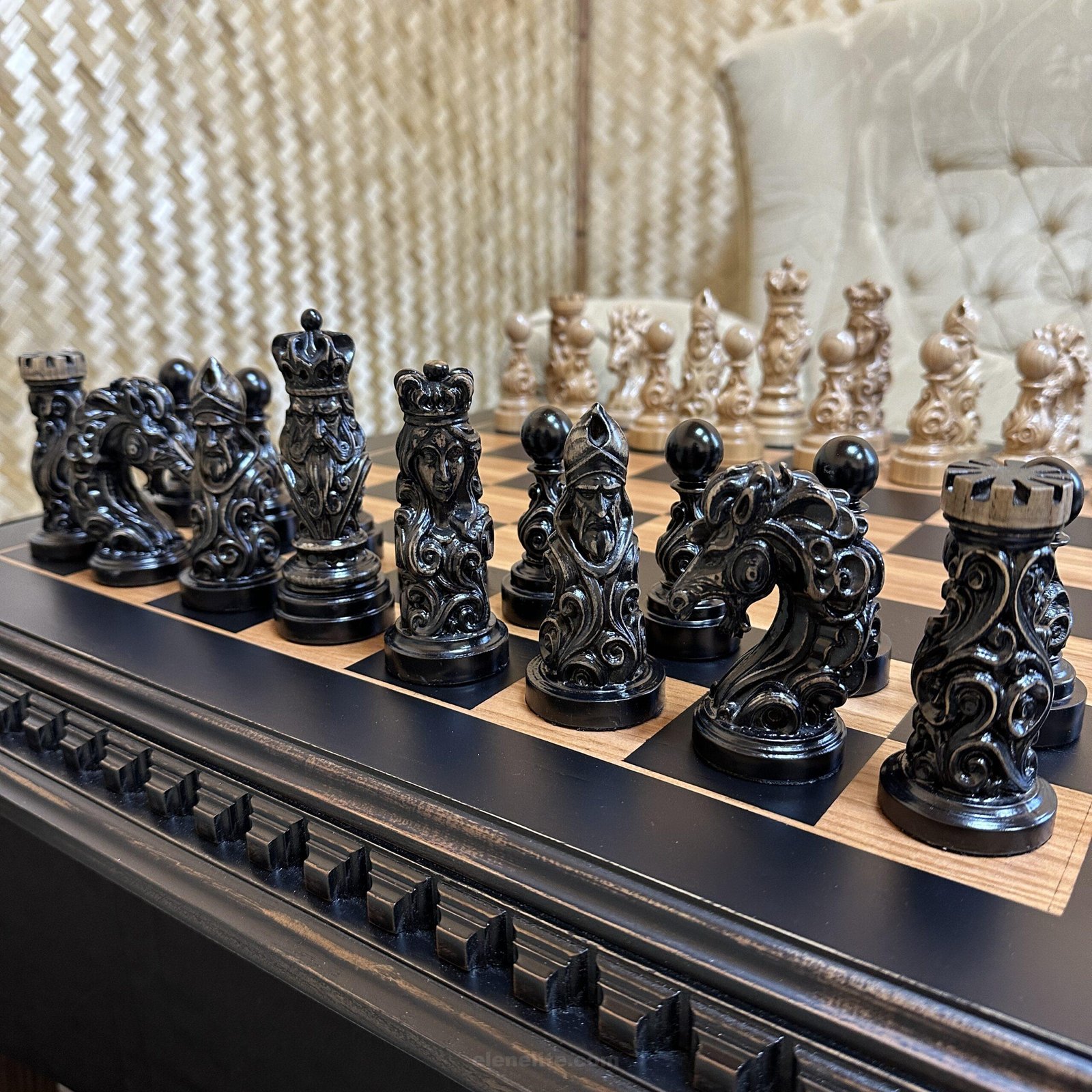 IMG_9449 Wooden Chess pieces "Royal Filigree" vintage style - Image 1