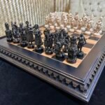 Chess set: Chess board "Old Luxury" + chess pieces "Cossacks", vintage style