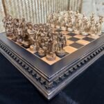 Chess set: Chess board "Old Luxury" + chess pieces "Warriors of Sparta", vintage style