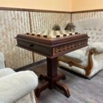 Chess Table "Royal Chic" with Storage Drawers, Ash wood, Handmade