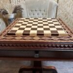 Chess Table "Royal Chic" with Storage Drawers, Ash wood, Handmade - Image 2