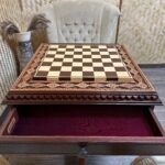 Chess Table "Royal Chic" with Storage Drawers, Ash wood, Handmade - Image 8