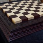 Wooden Chess Board, Classic Leaf Design Handmade, Ash Wood