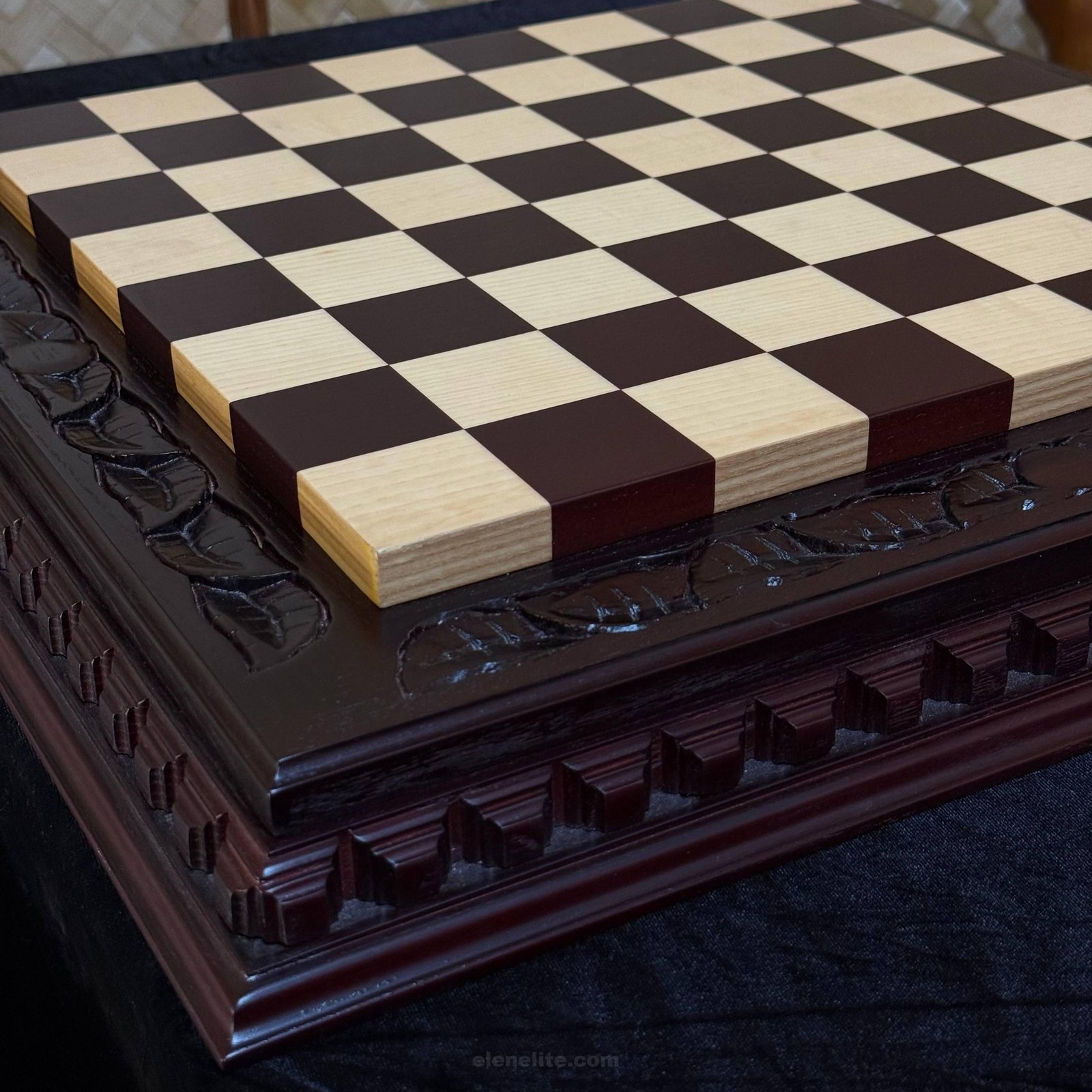 photo_2026-07-06_20-19-23 Wooden Chess Board, Classic Leaf Design Handmade, Ash Wood (In Stock) - Image 1