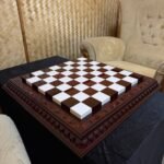 Wooden Chess Board "Leaves" Super Glossy, Carved, Handmade