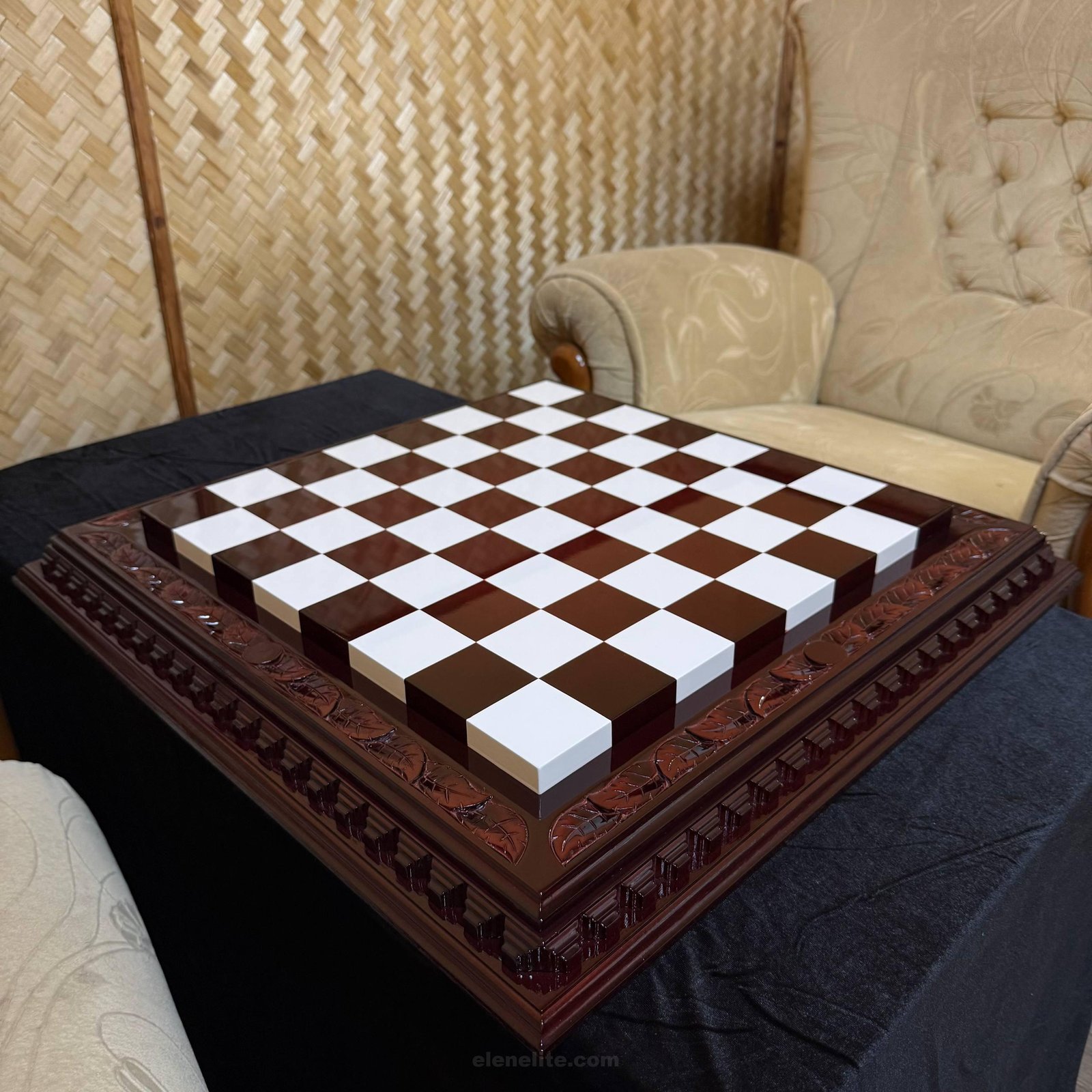 photo_2026-07-06_20-21-43 Wooden Chess Board "Leaves" Super Glossy, Carved, Handmade (In Stock) - Image 1
